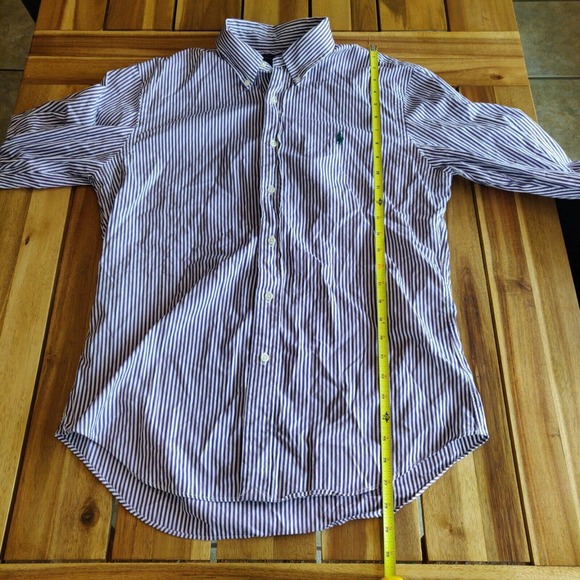 Ralph Lauren Men Button Up Shirt Purple White Stripe Sz L Long Sleeve Slim Fit - Picture 3 of 6